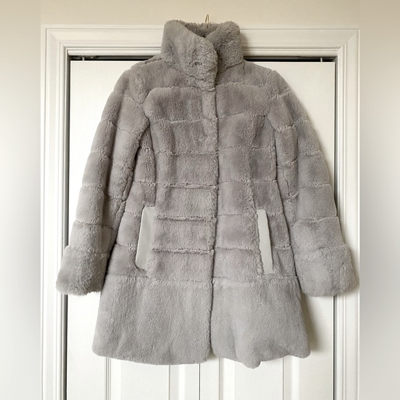 Grey Faux Fur Coat - Like New - Picture 1 of 7